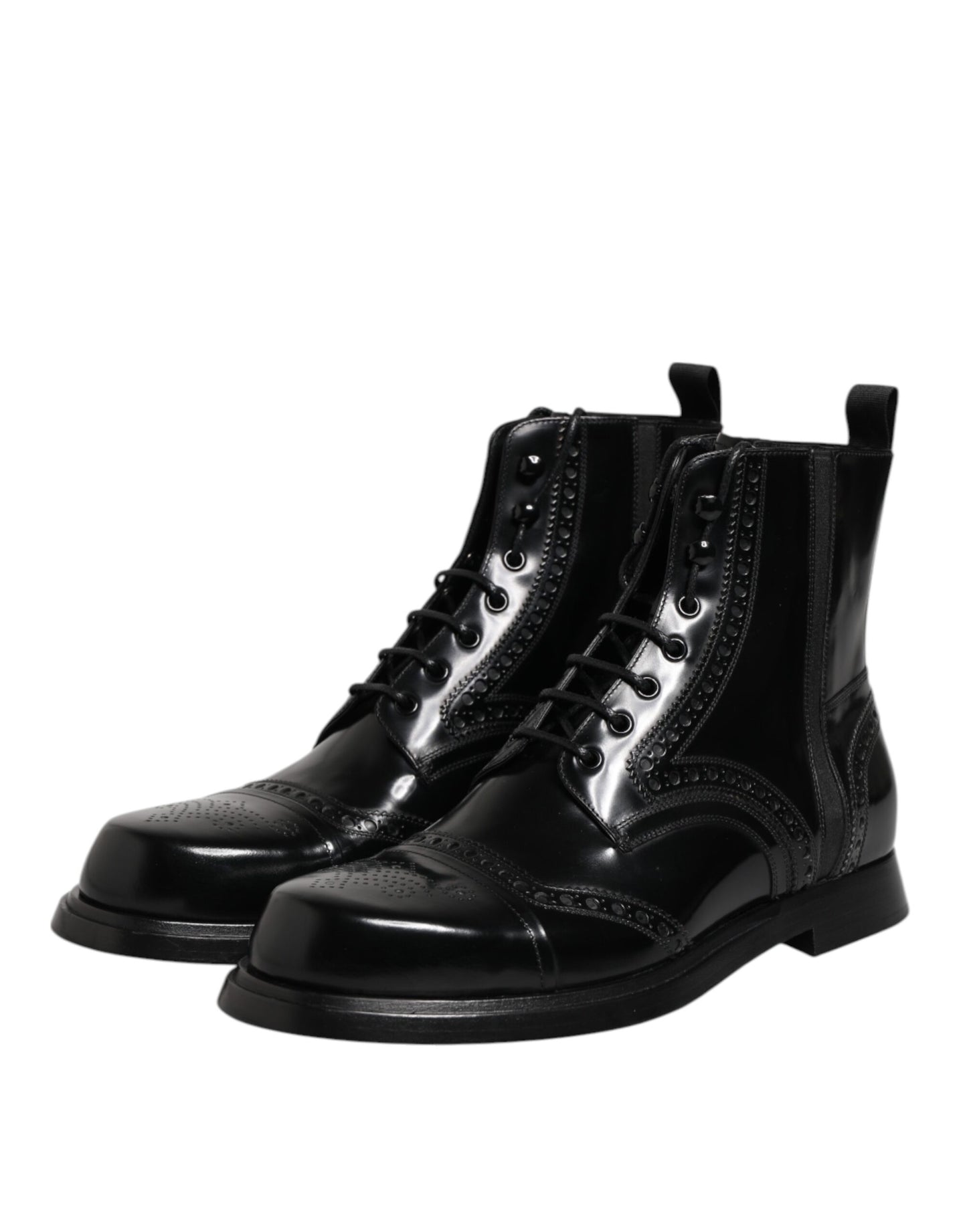 Dolce & Gabbana Black Leather Lace Up Mid Calf Boots