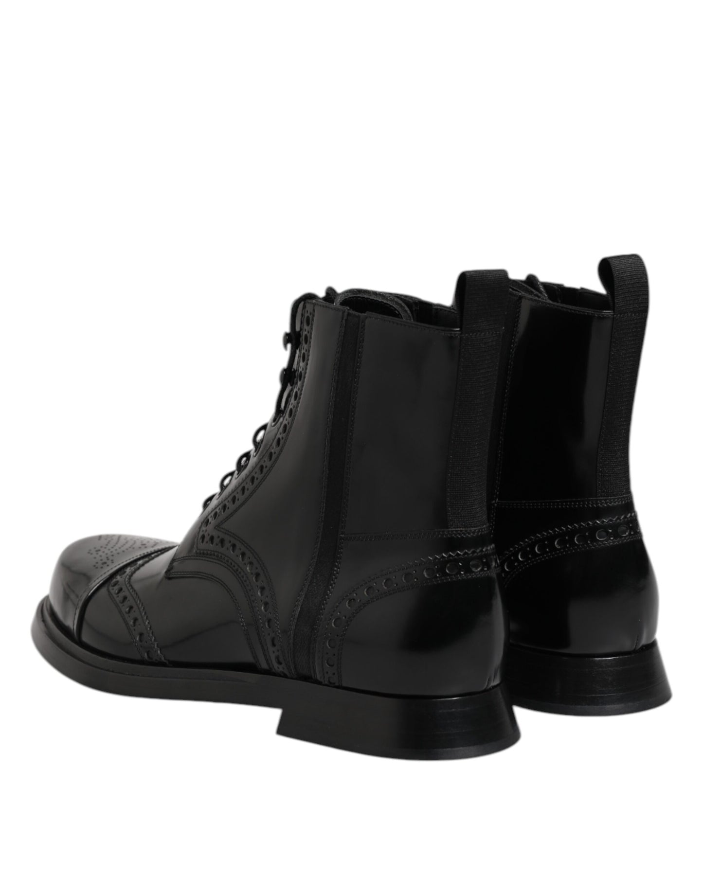 Dolce & Gabbana Black Leather Lace Up Mid Calf Boots