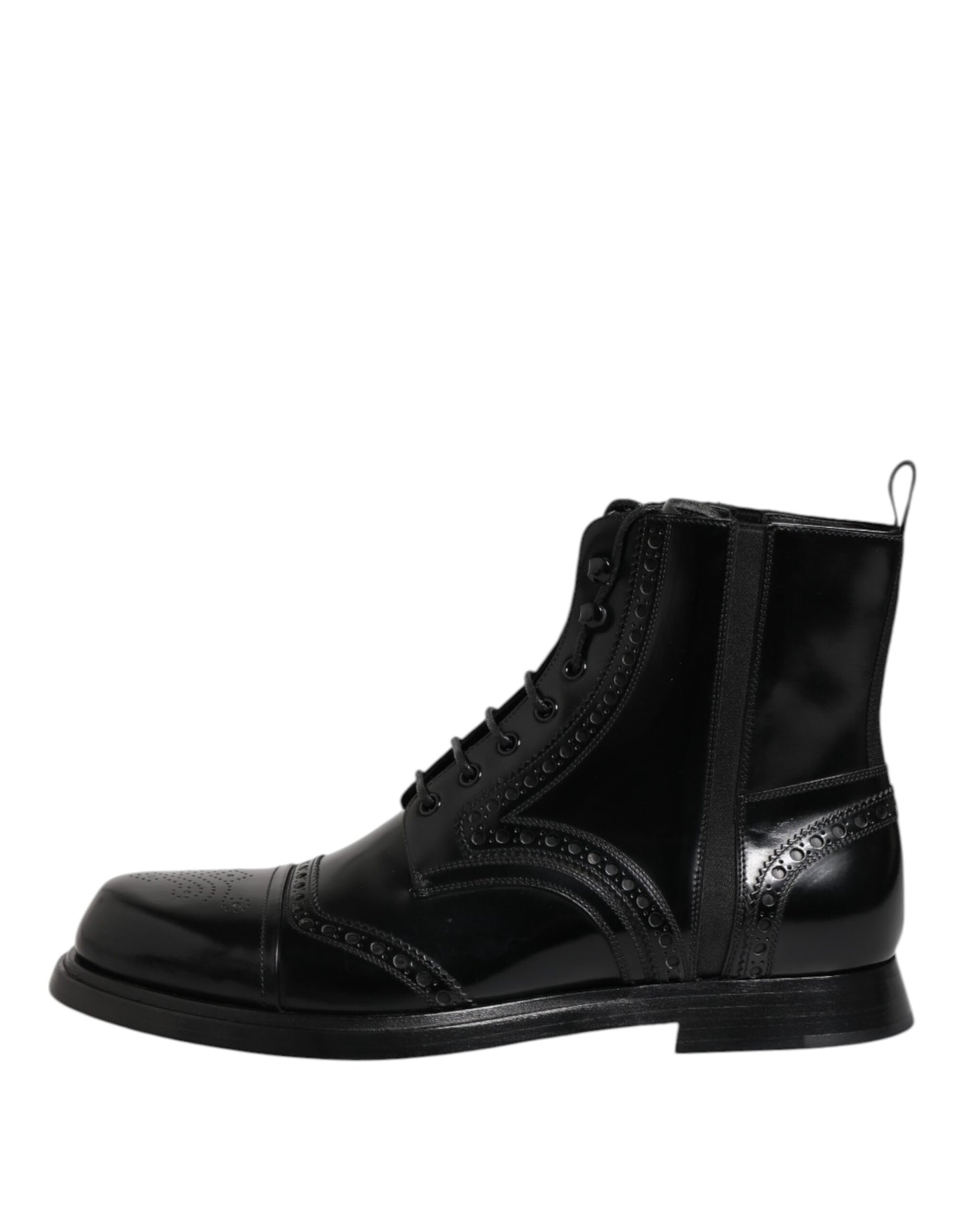 Dolce & Gabbana Black Leather Lace Up Mid Calf Boots