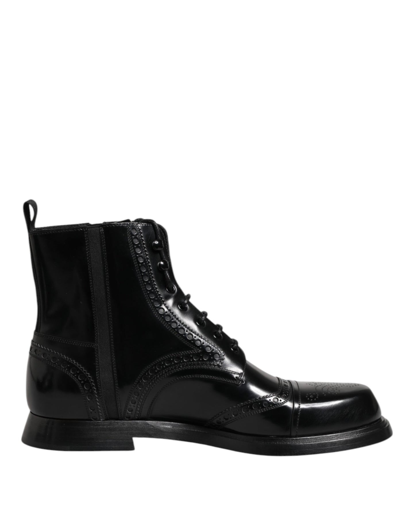 Dolce & Gabbana Black Leather Lace Up Mid Calf Boots