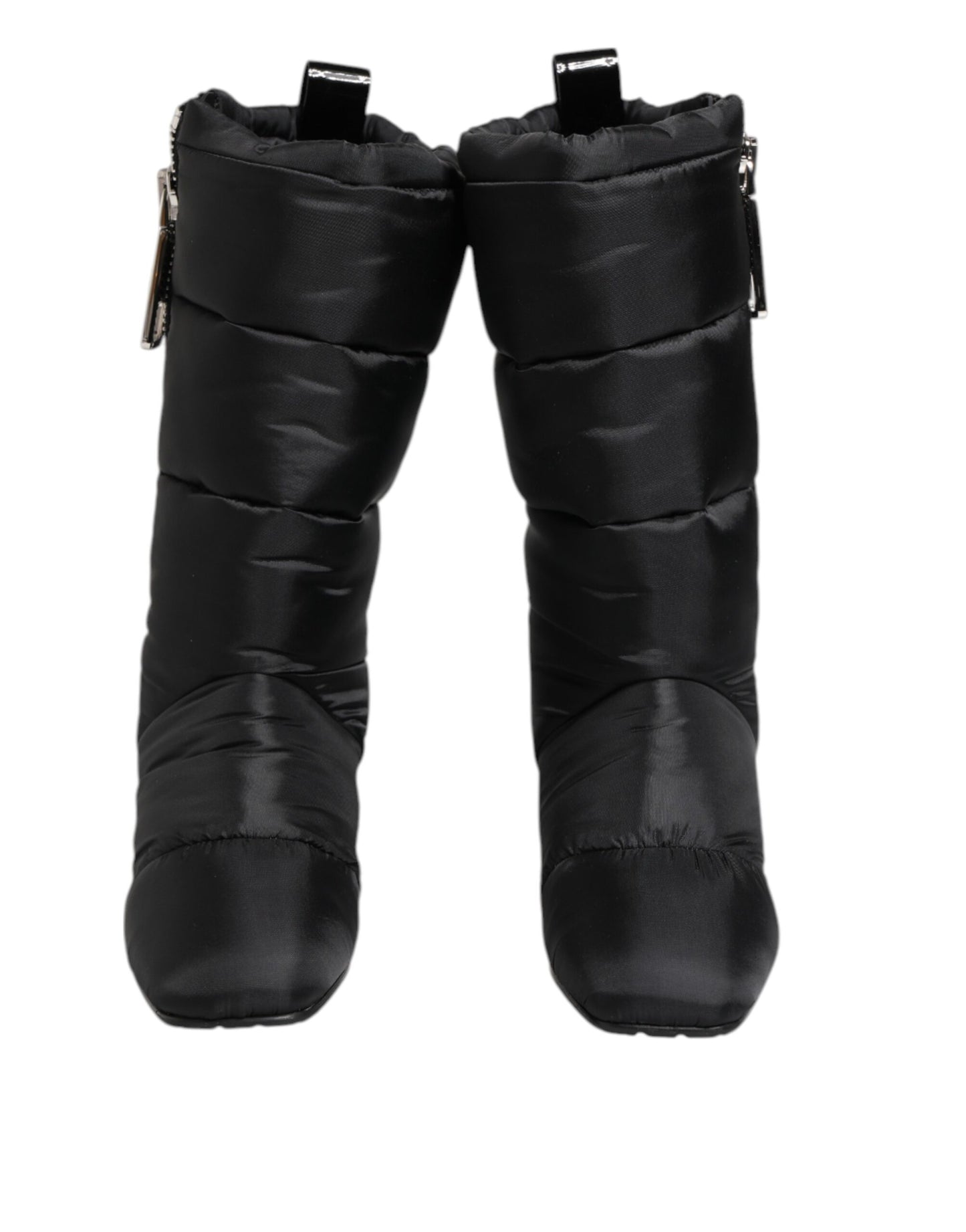 Dolce & Gabbana Black Padded Mid Calf Logo Heel Boots
