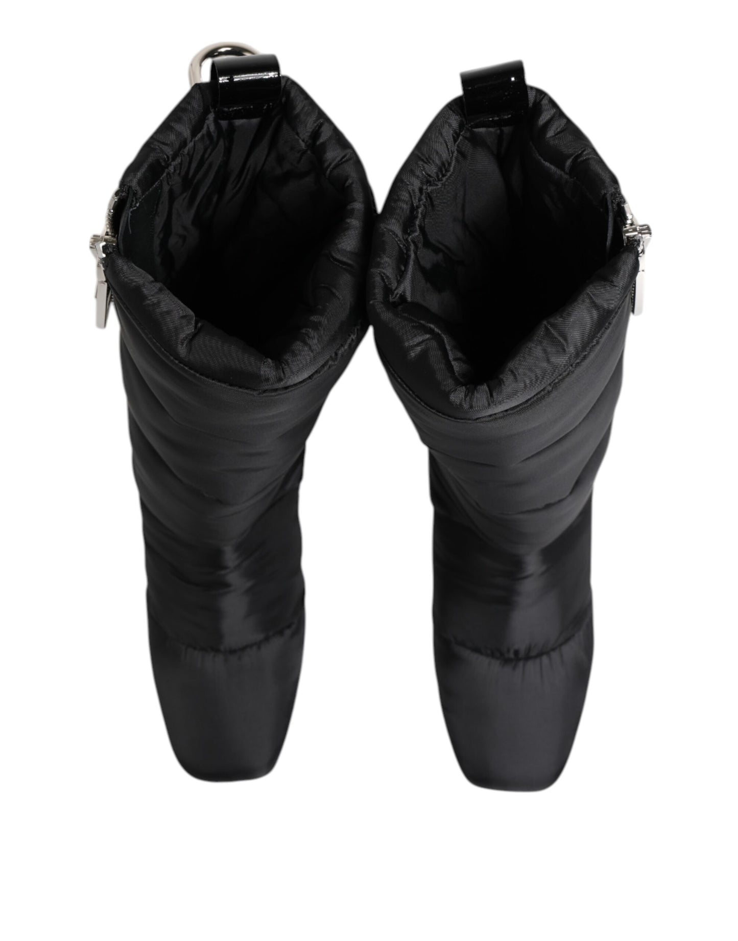 Dolce & Gabbana Black Padded Mid Calf Logo Heel Boots