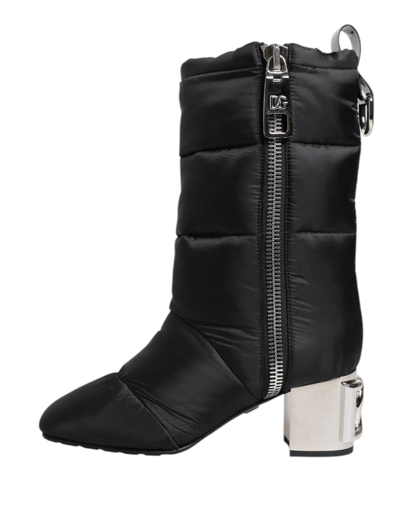 Dolce & Gabbana Black Padded Mid Calf Logo Heel Boots