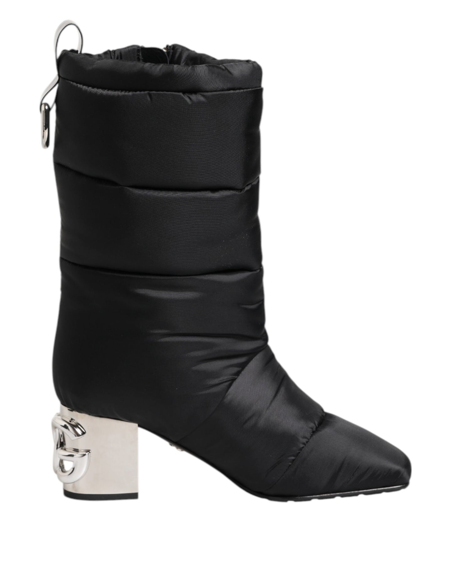Dolce & Gabbana Black Padded Mid Calf Logo Heel Boots