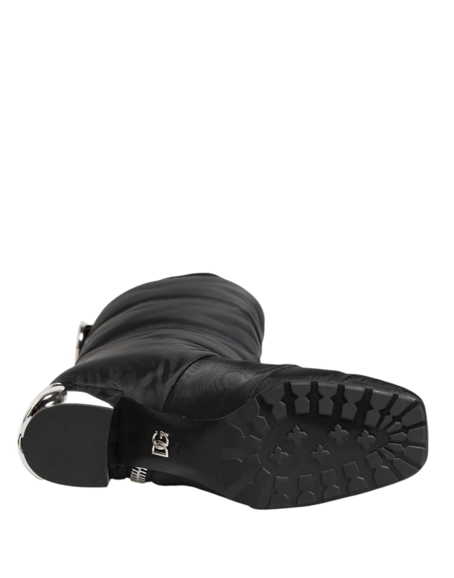 Dolce & Gabbana Black Padded Mid Calf Logo Heel Boots