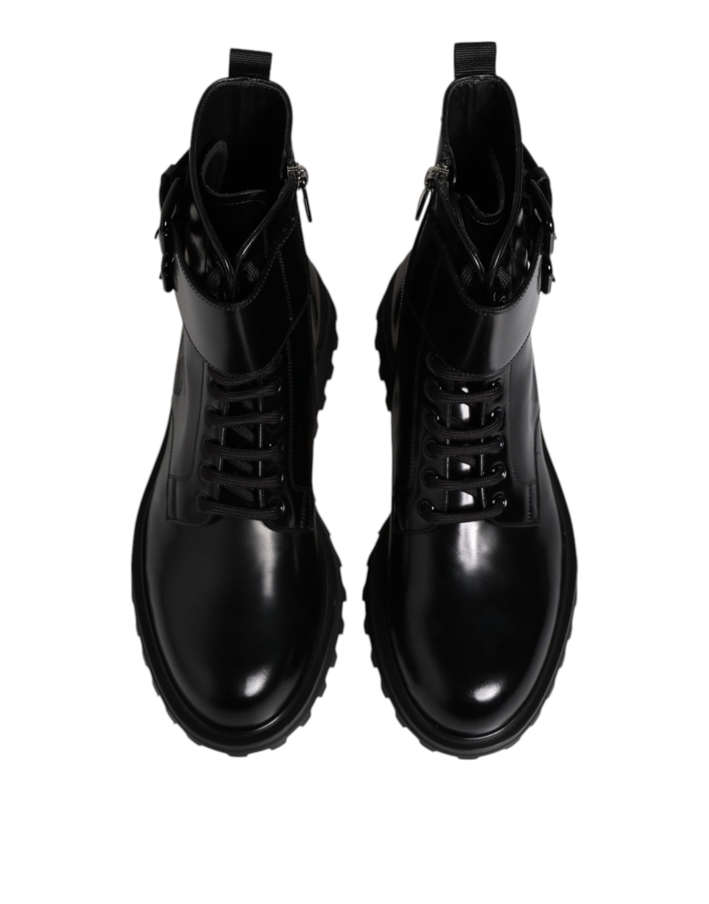 Dolce & Gabbana Black Leather Lace Up Mid Calf Boots