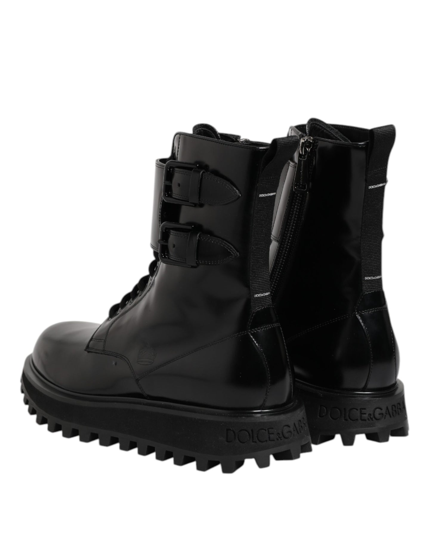Dolce & Gabbana Black Leather Lace Up Mid Calf Boots