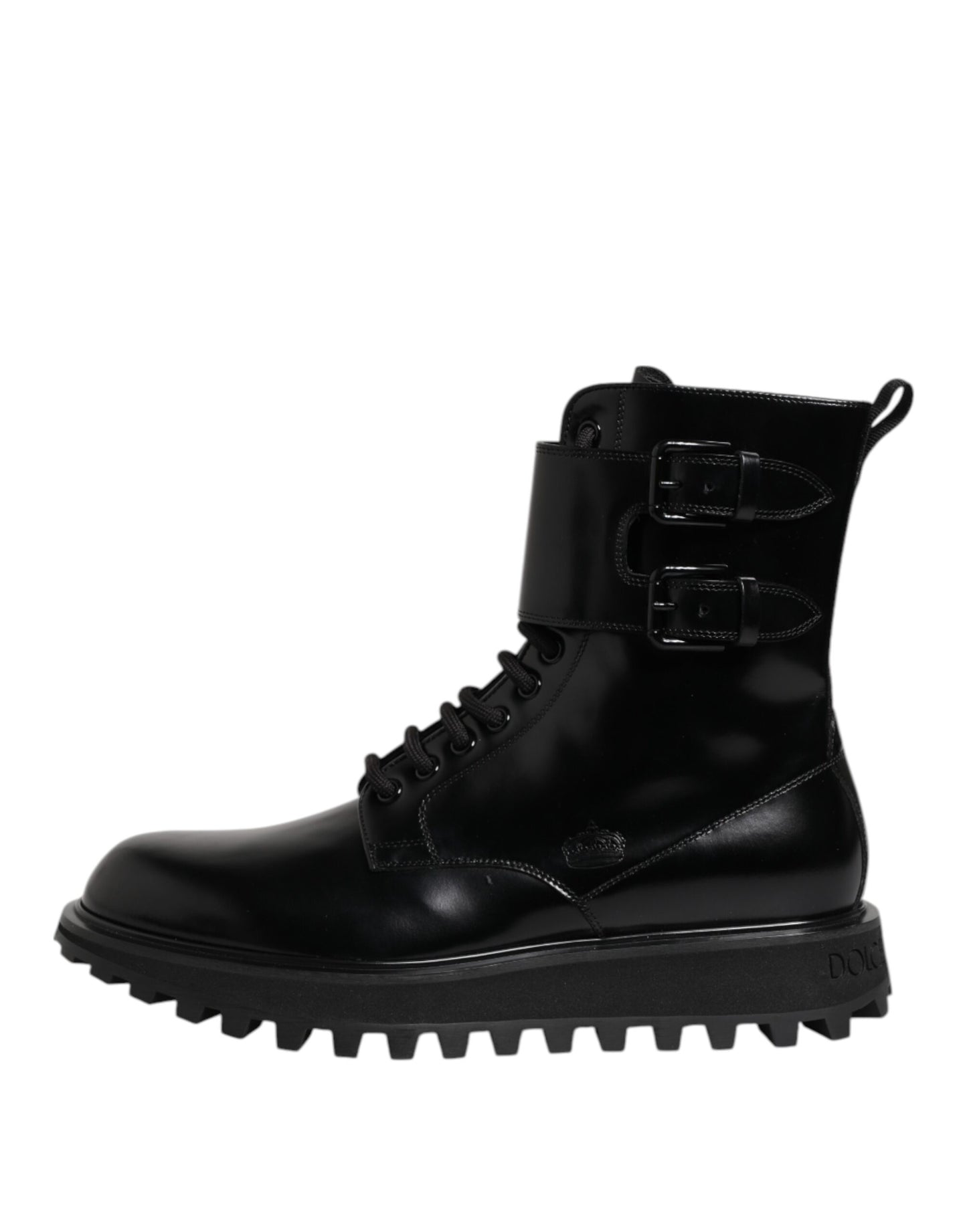 Dolce & Gabbana Black Leather Lace Up Mid Calf Boots