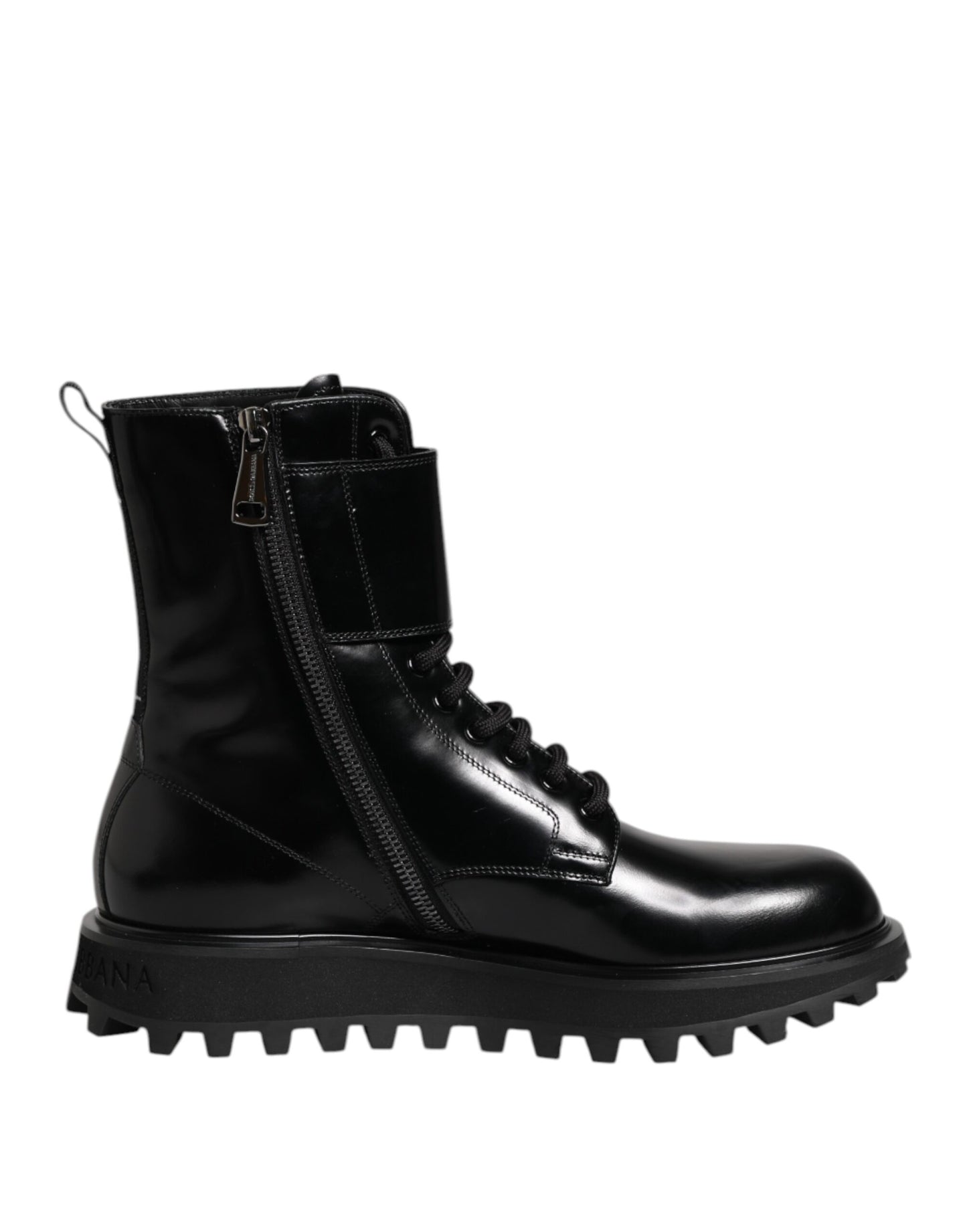 Dolce & Gabbana Black Leather Lace Up Mid Calf Boots