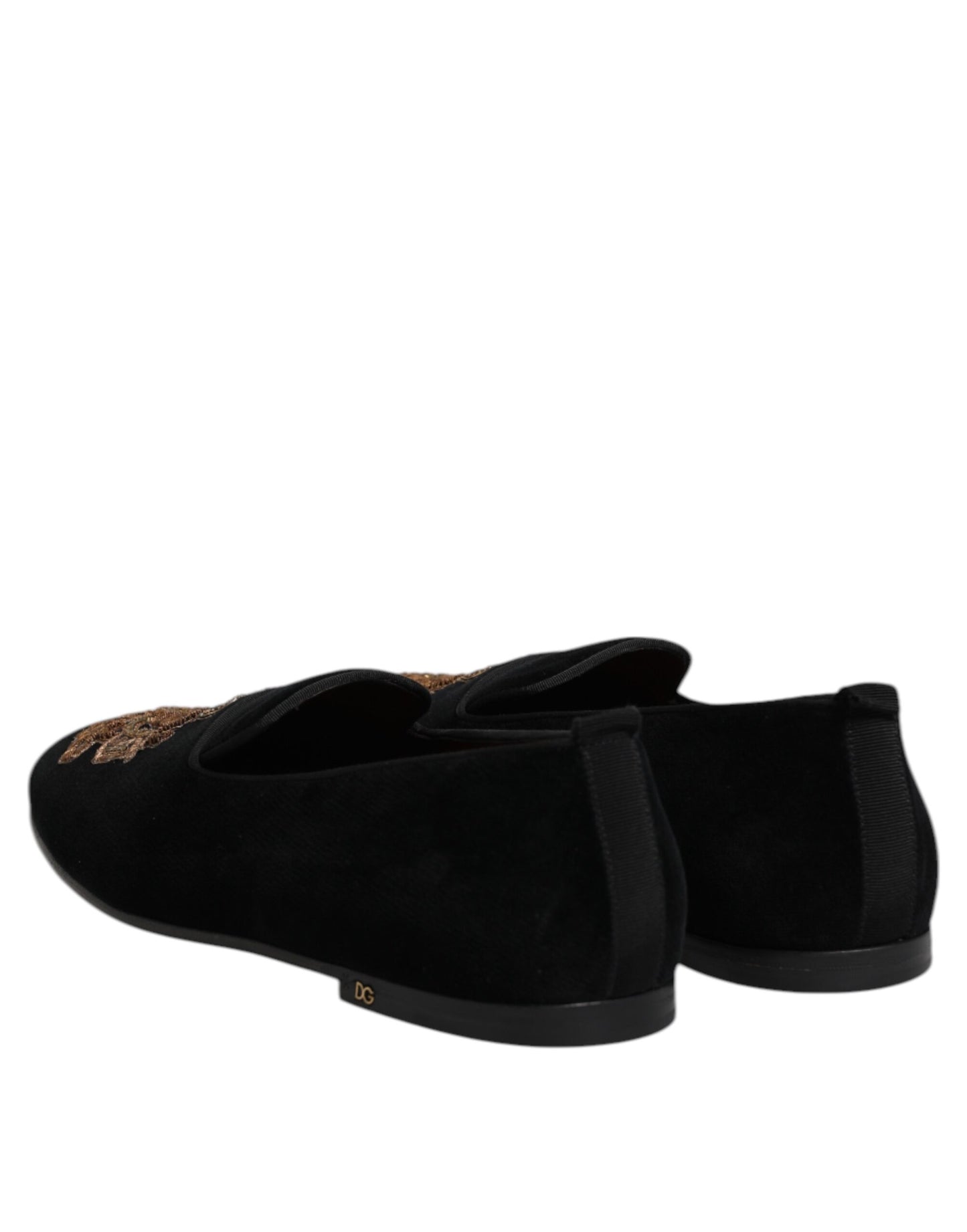 Dolce & Gabbana Black Velvet Gold Crown Mens Loafers
