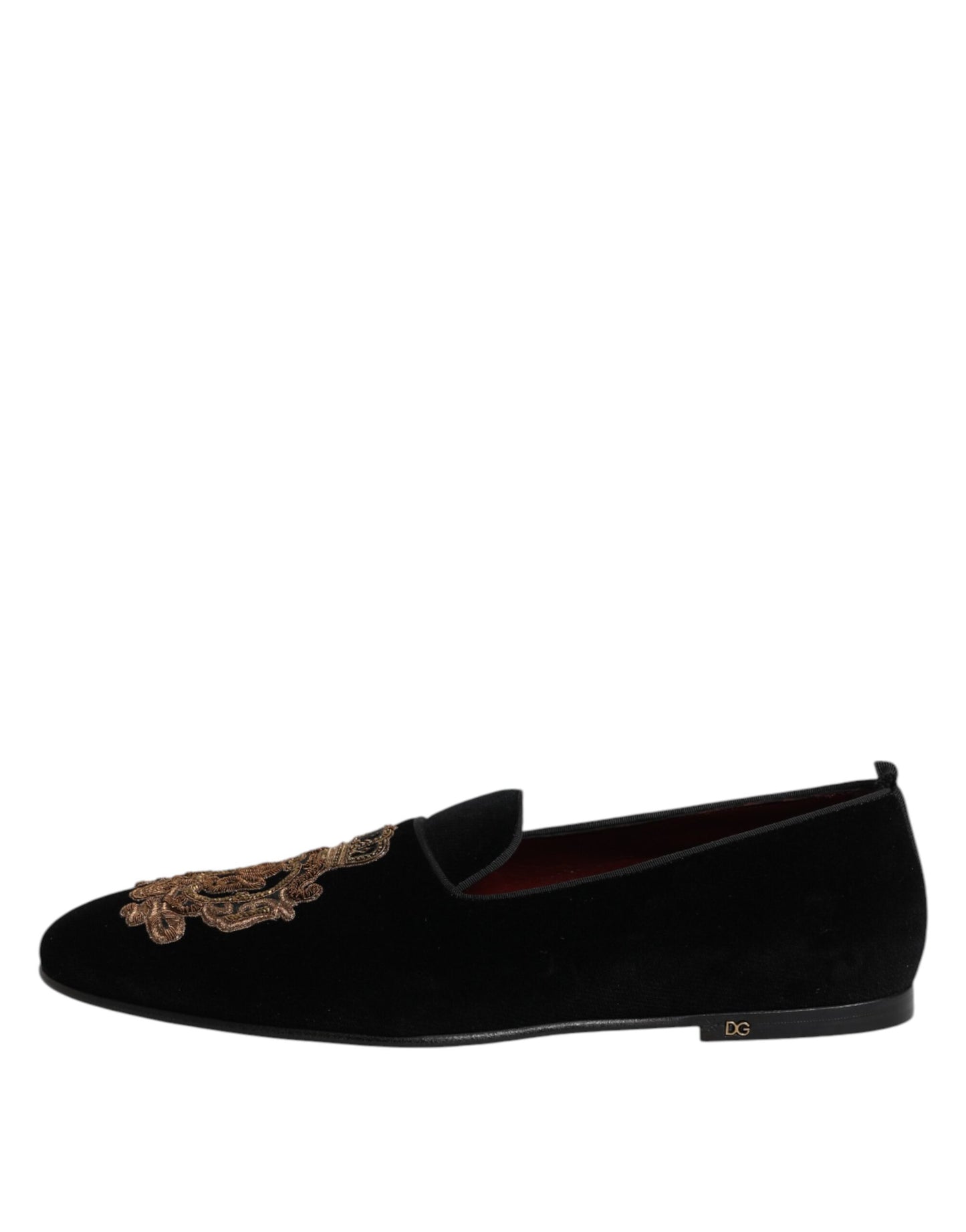 Dolce & Gabbana Black Velvet Gold Crown Mens Loafers