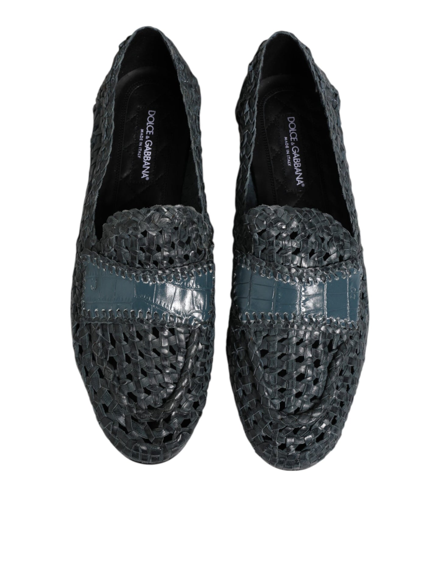 Dolce & Gabbana Blue Woven Raffia Slip-On Loafers