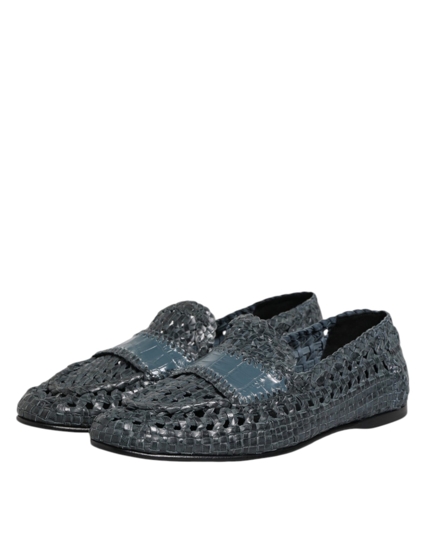 Dolce & Gabbana Blue Woven Raffia Slip-On Loafers