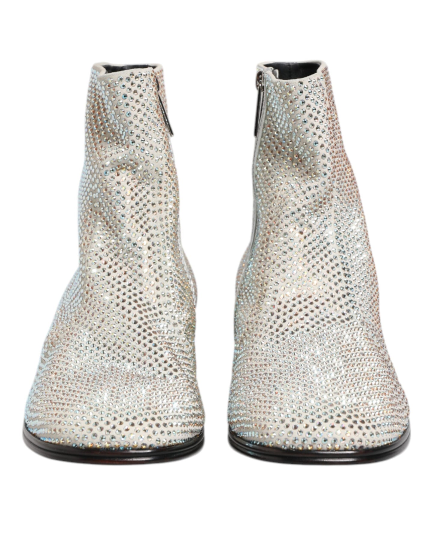 Dolce & Gabbana White Strass DG Logo Heels Ankle Boots