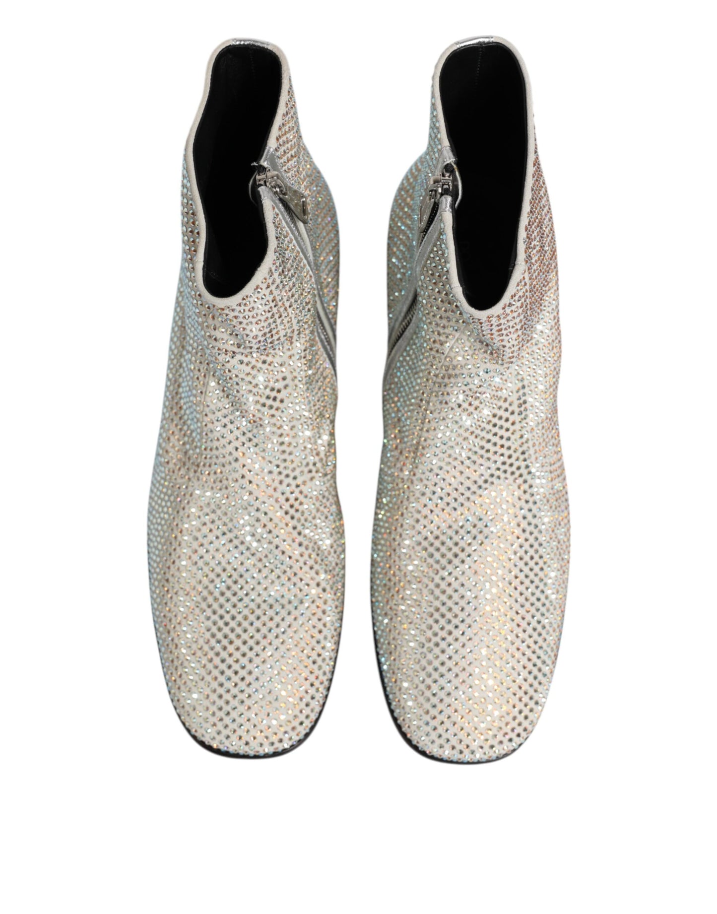 Dolce & Gabbana White Strass DG Logo Heels Ankle Boots