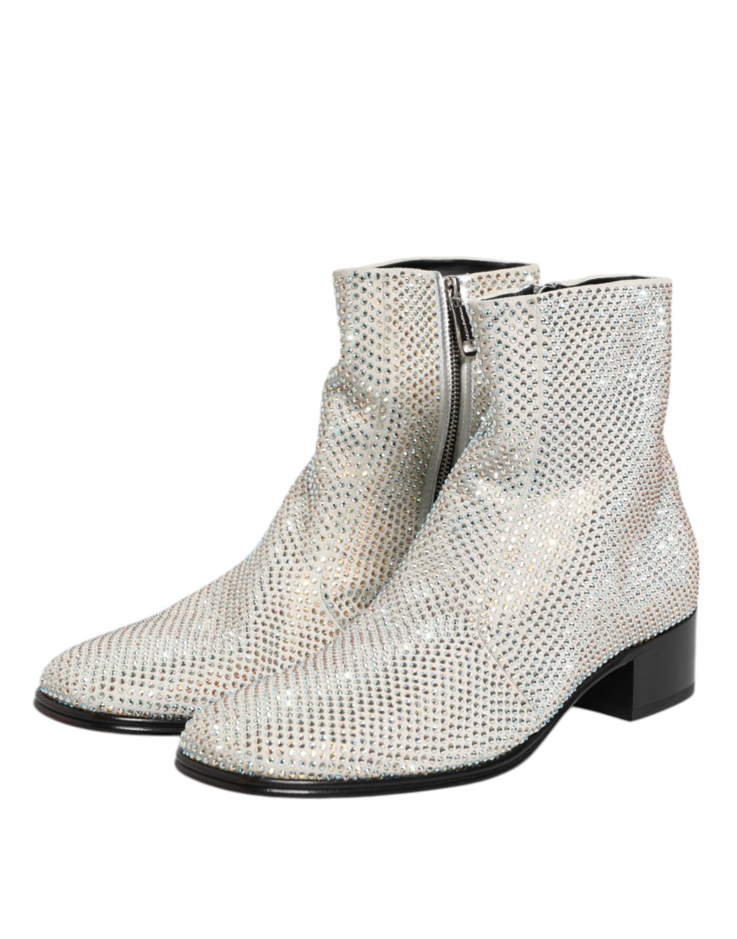 Dolce & Gabbana White Strass DG Logo Heels Ankle Boots