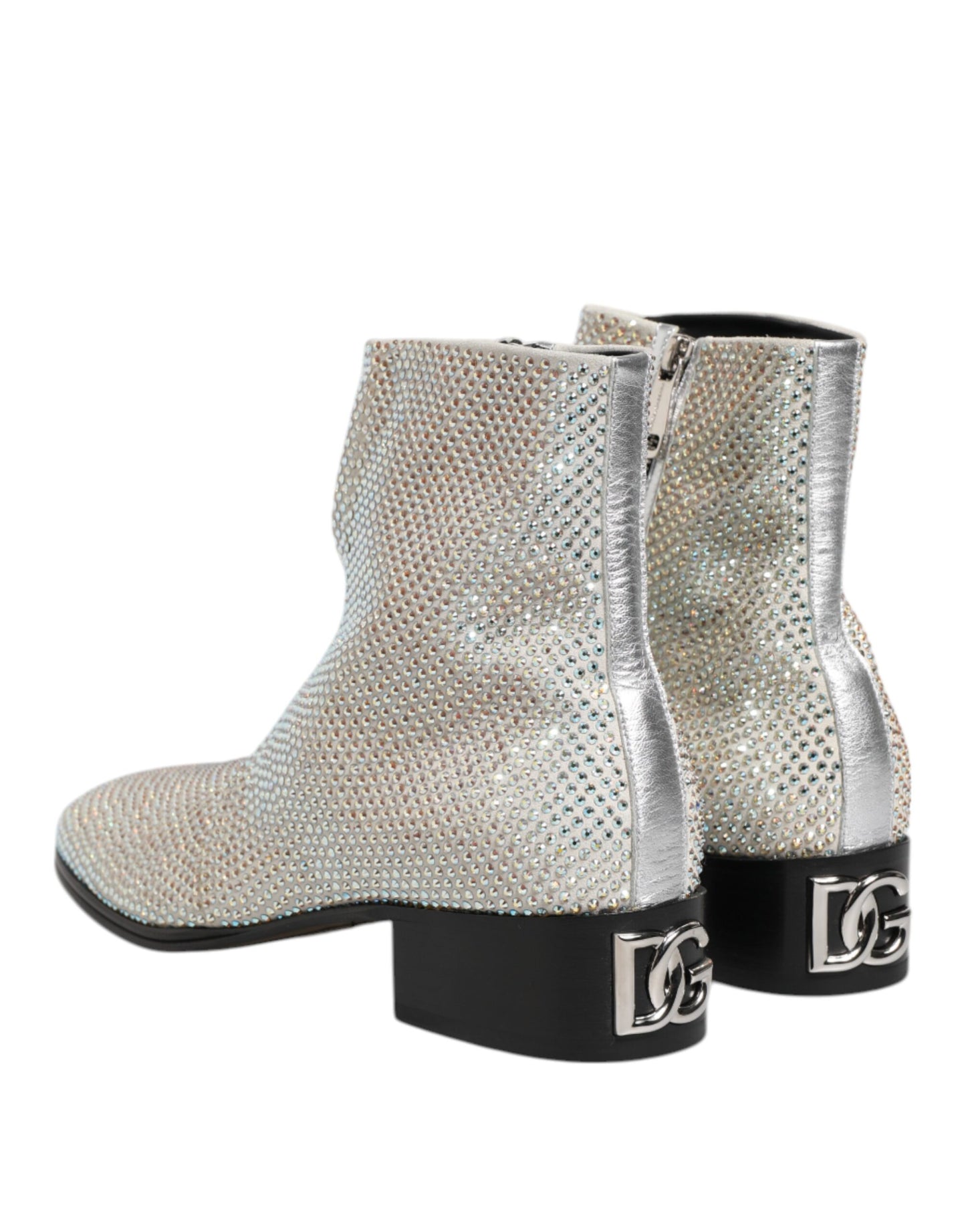 Dolce & Gabbana White Strass DG Logo Heels Ankle Boots