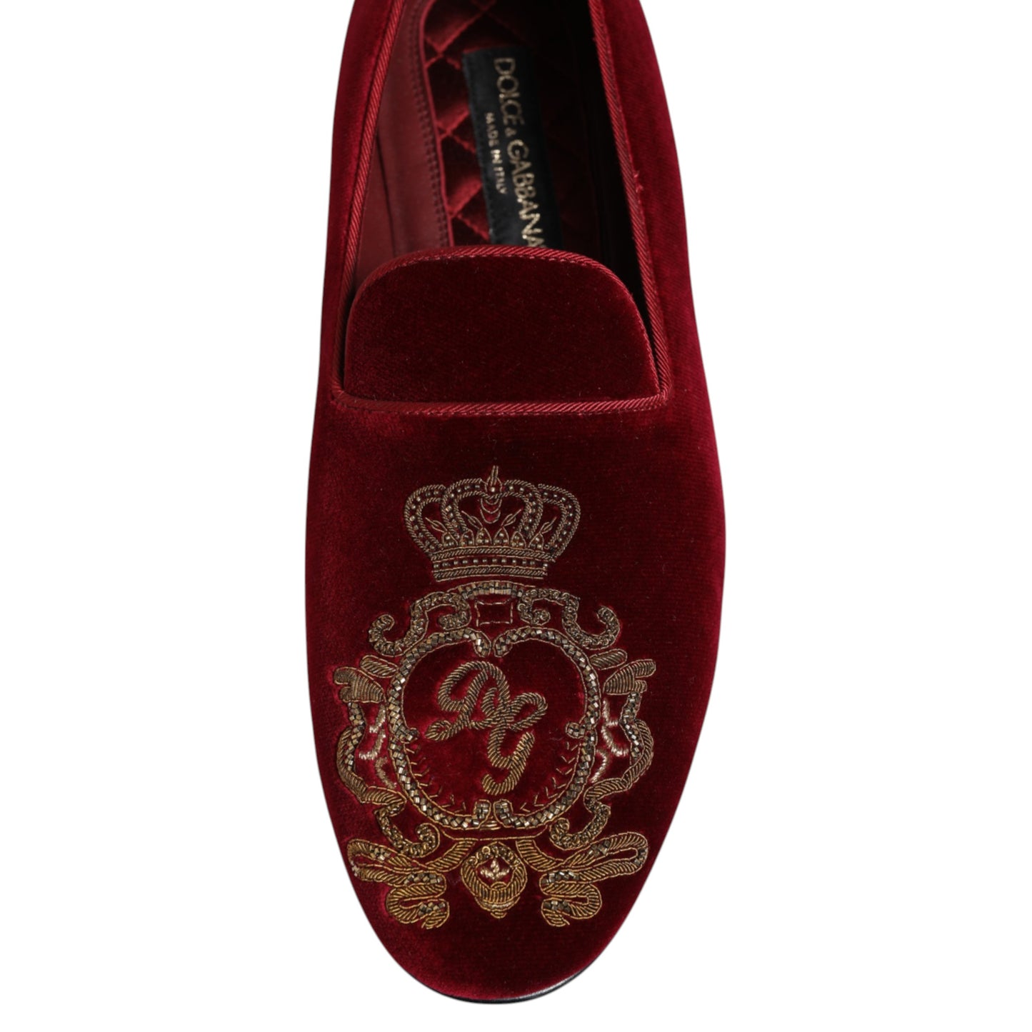 Dolce & Gabbana Red Velvet Gold Crown Mens Loafers