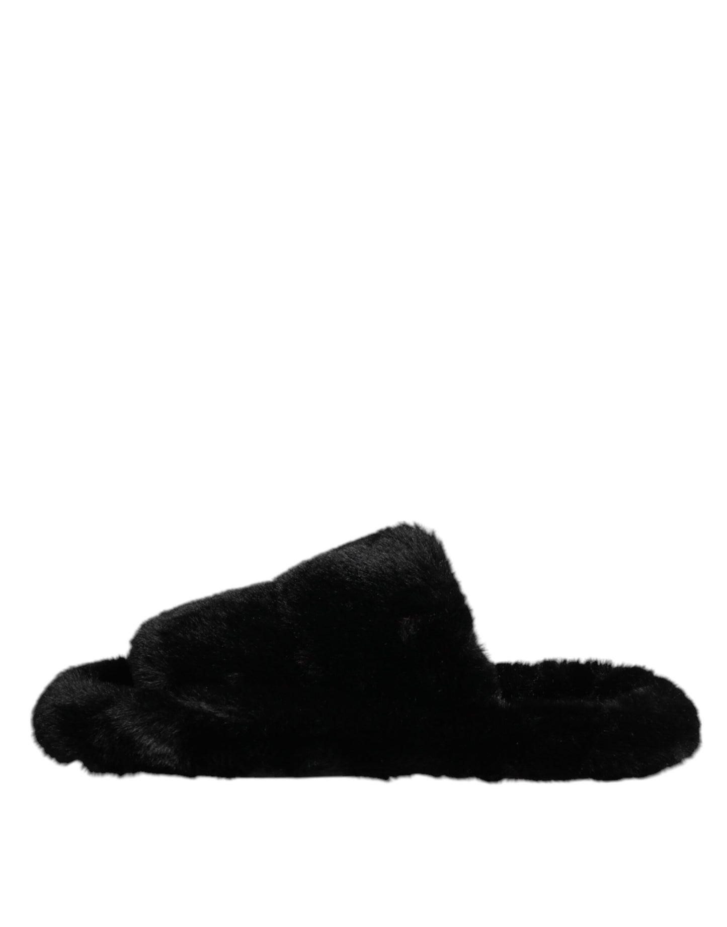 Dolce & Gabbana Black Faux Fur Men's Slippers