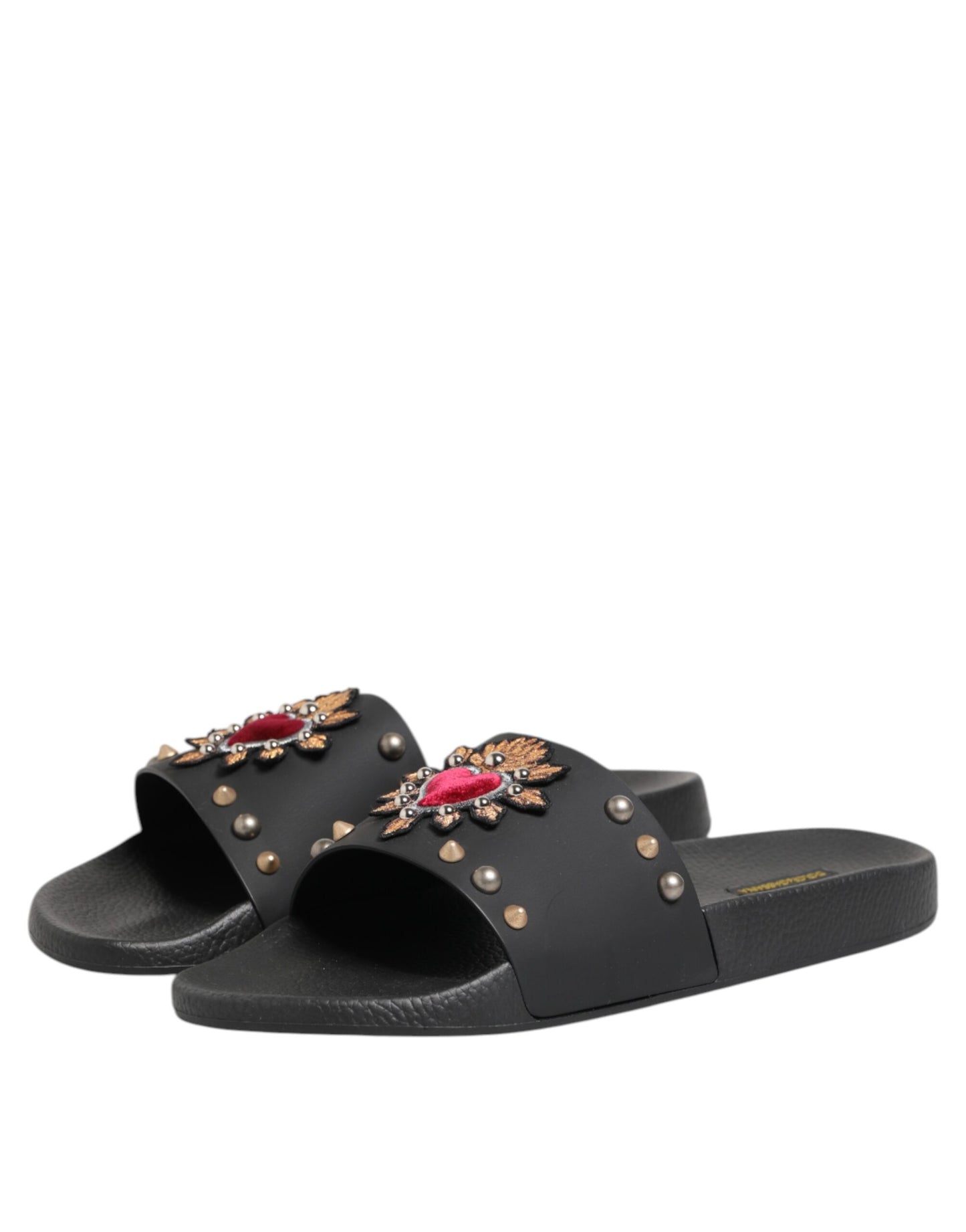 Dolce & Gabbana Black Rubber Sacred Heart Slides