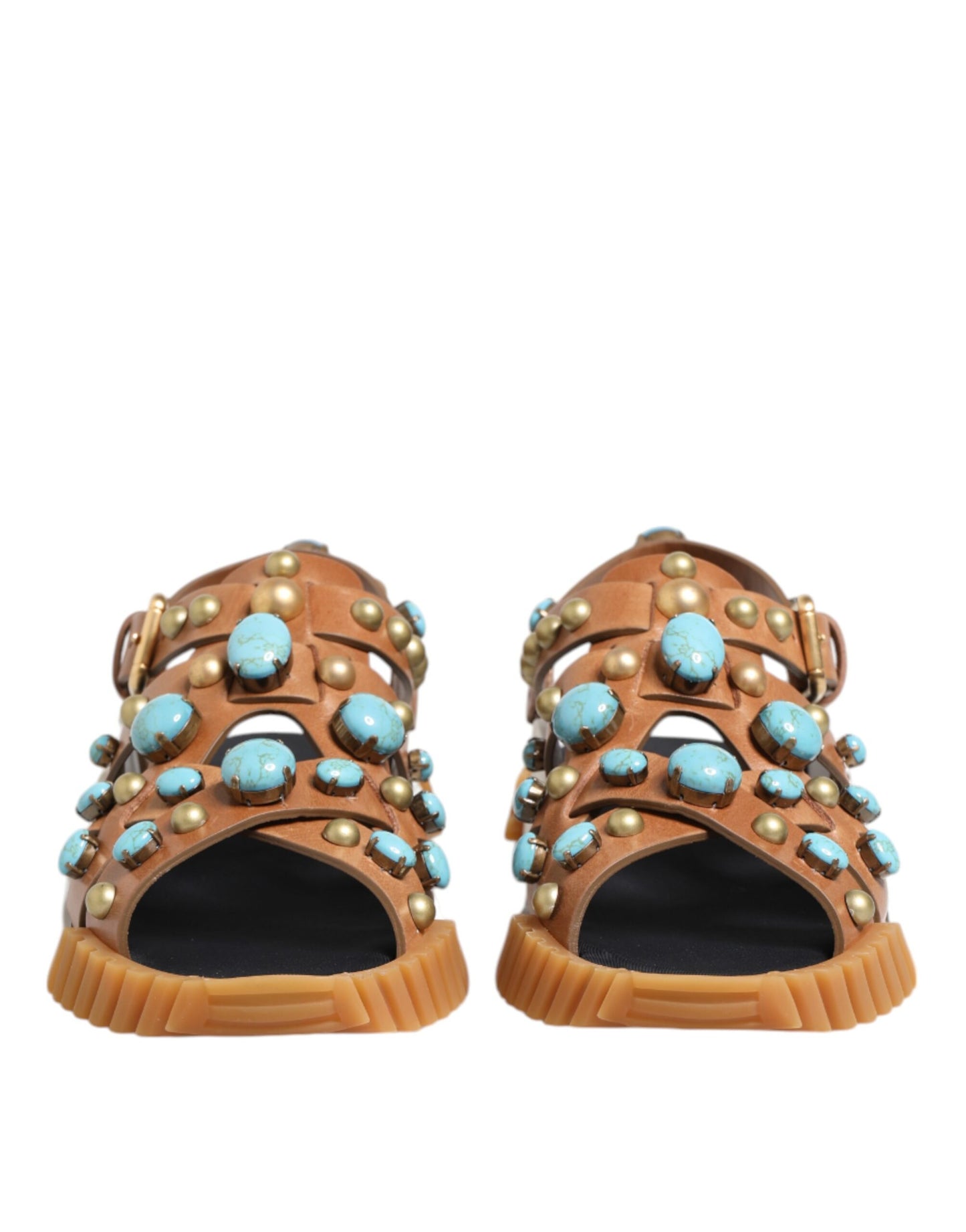 Dolce & Gabbana Brown Leather Studded Slides