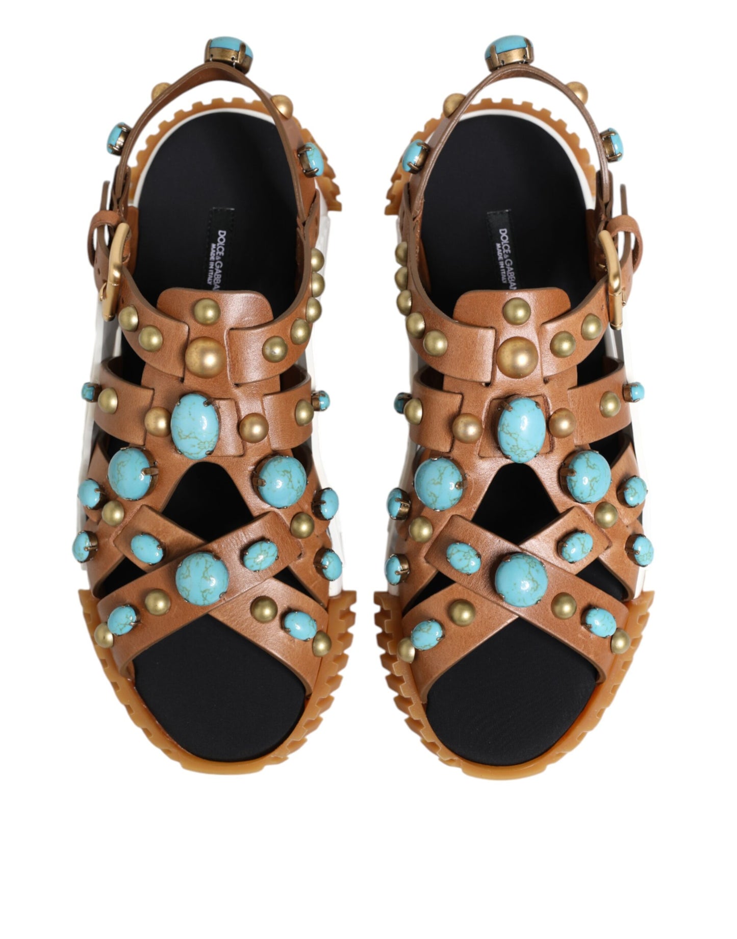 Dolce & Gabbana Brown Leather Studded Slides