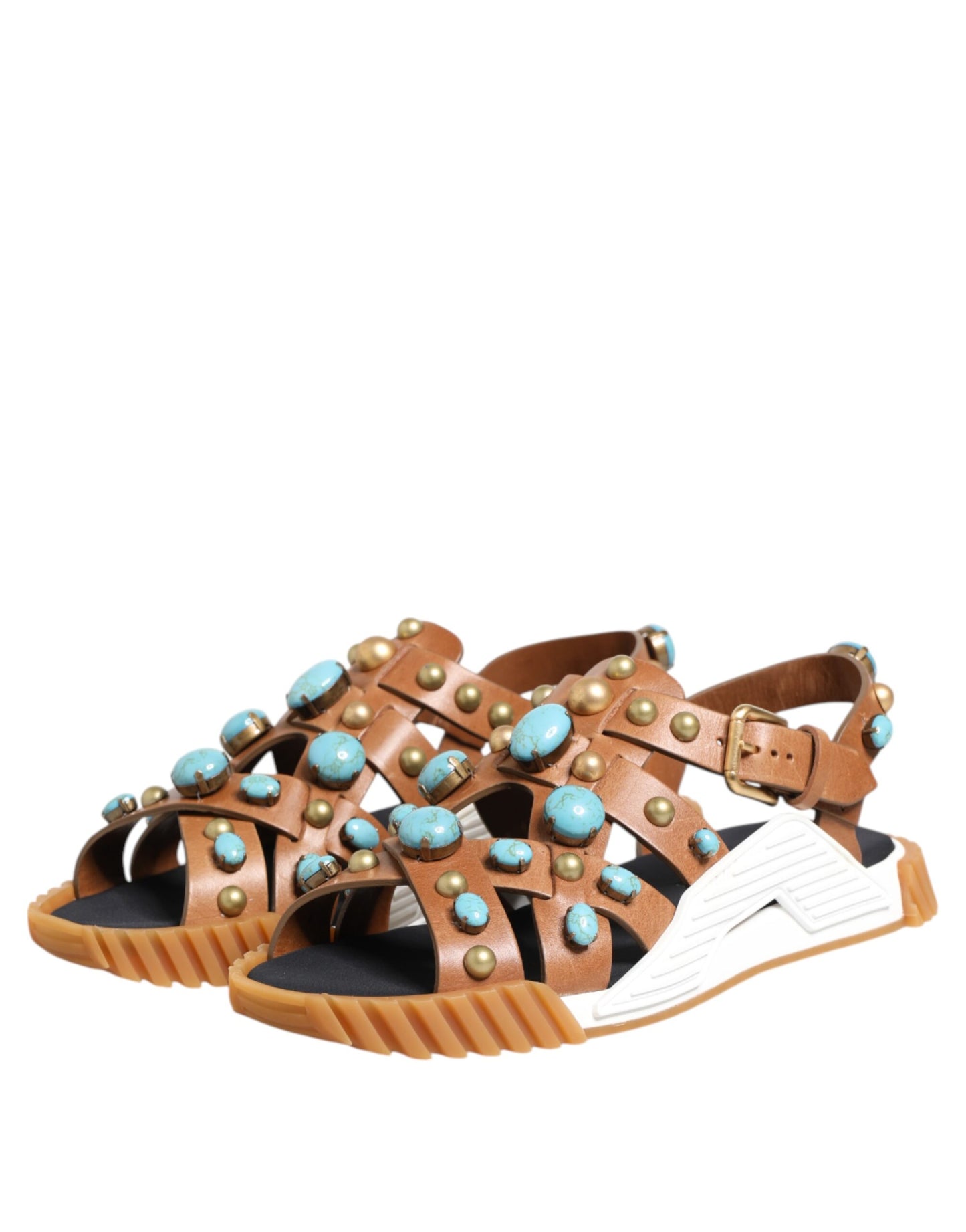 Dolce & Gabbana Brown Leather Studded Slides