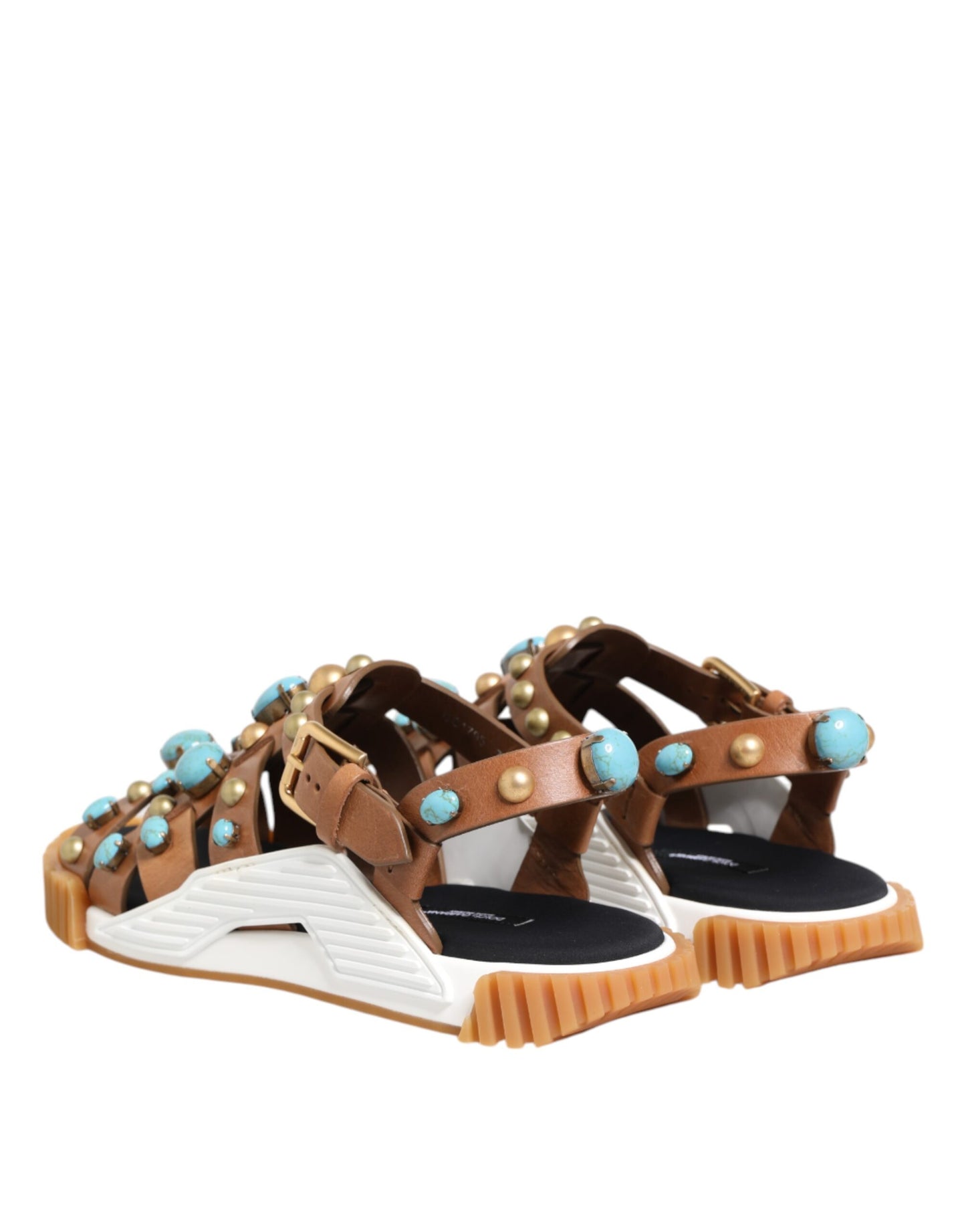 Dolce & Gabbana Brown Leather Studded Slides