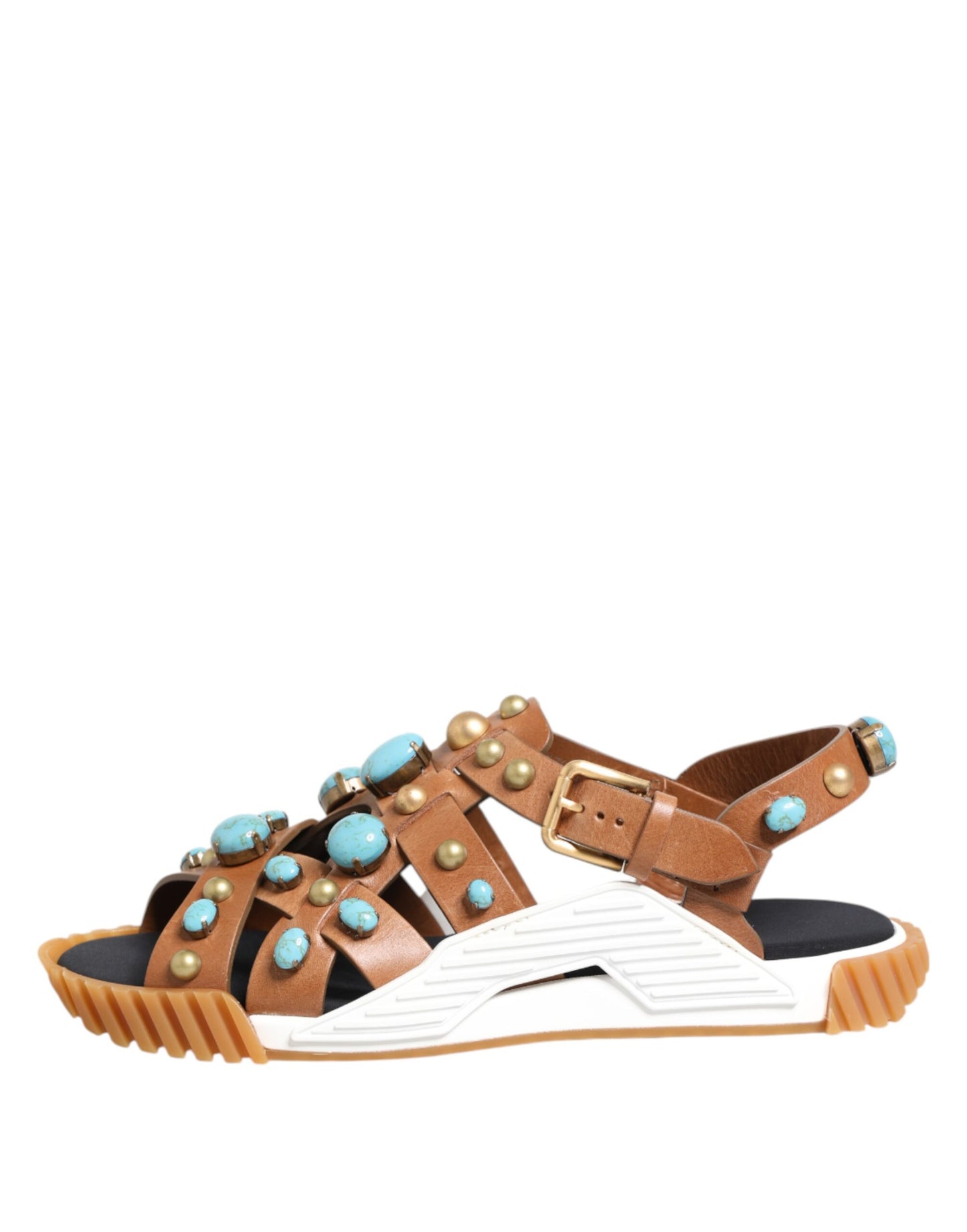 Dolce & Gabbana Brown Leather Studded Slides