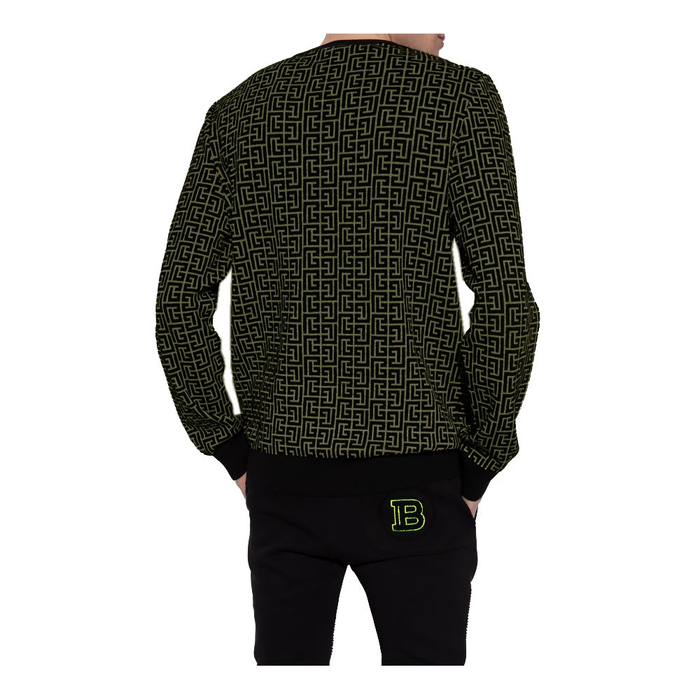 Balmain Green Wool Sweater with Logo Pattern