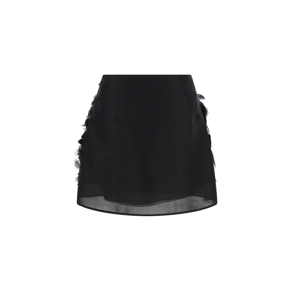 Prada Silk Mini Skirt with Floral Embellishments