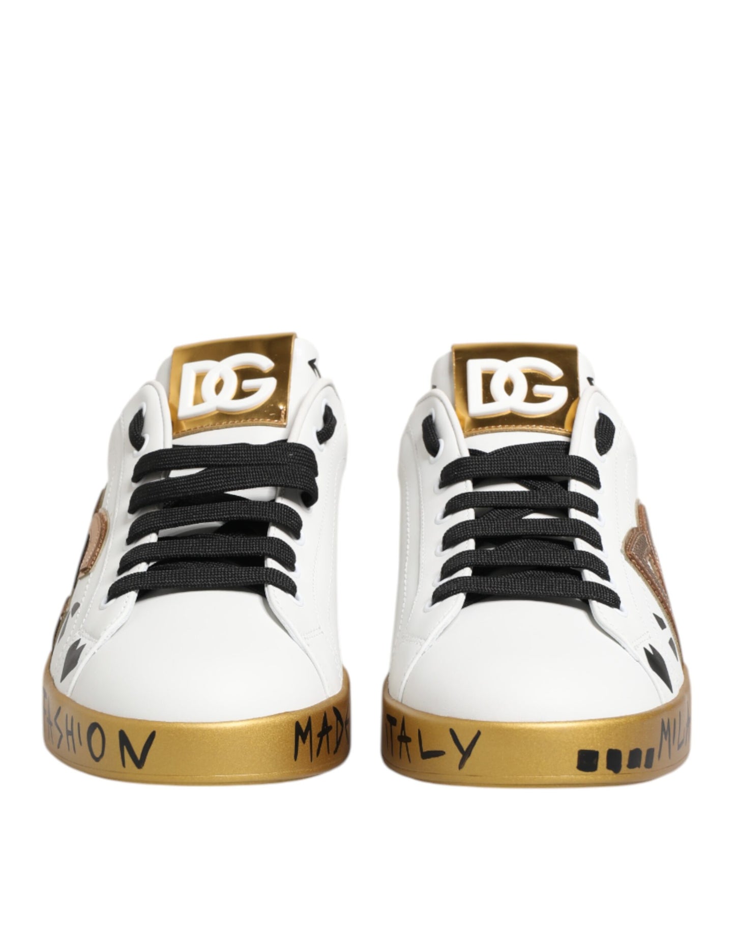Dolce & Gabbana White Gold Crystal Portofino Sneakers