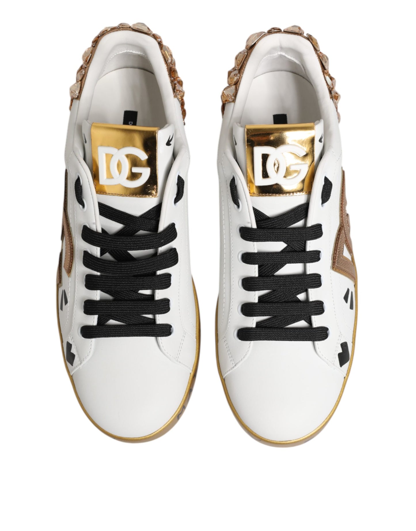 Dolce & Gabbana White Gold Crystal Portofino Sneakers