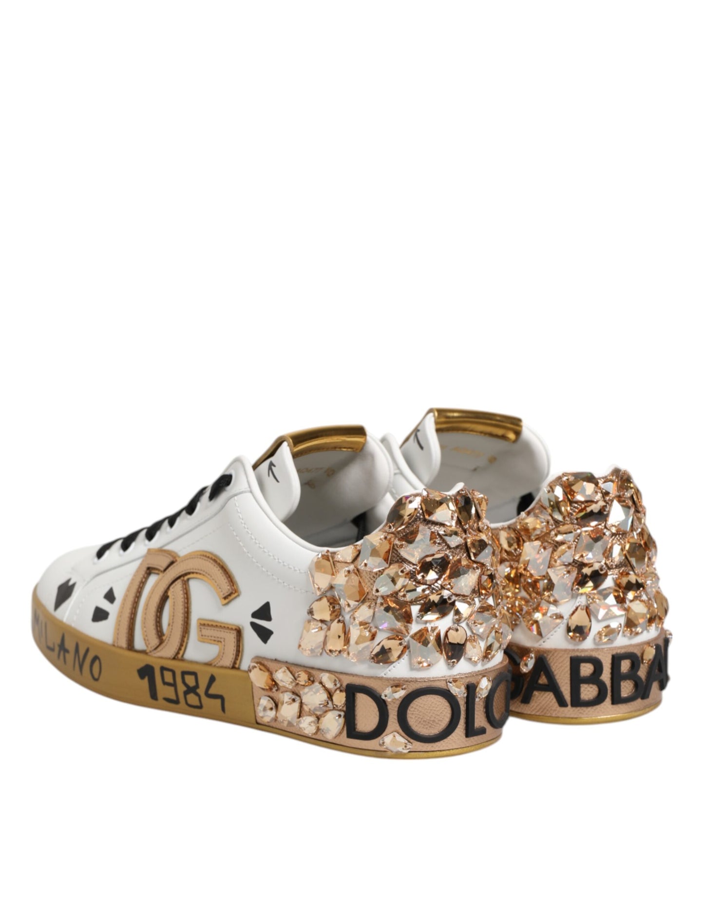 Dolce & Gabbana White Gold Crystal Portofino Sneakers