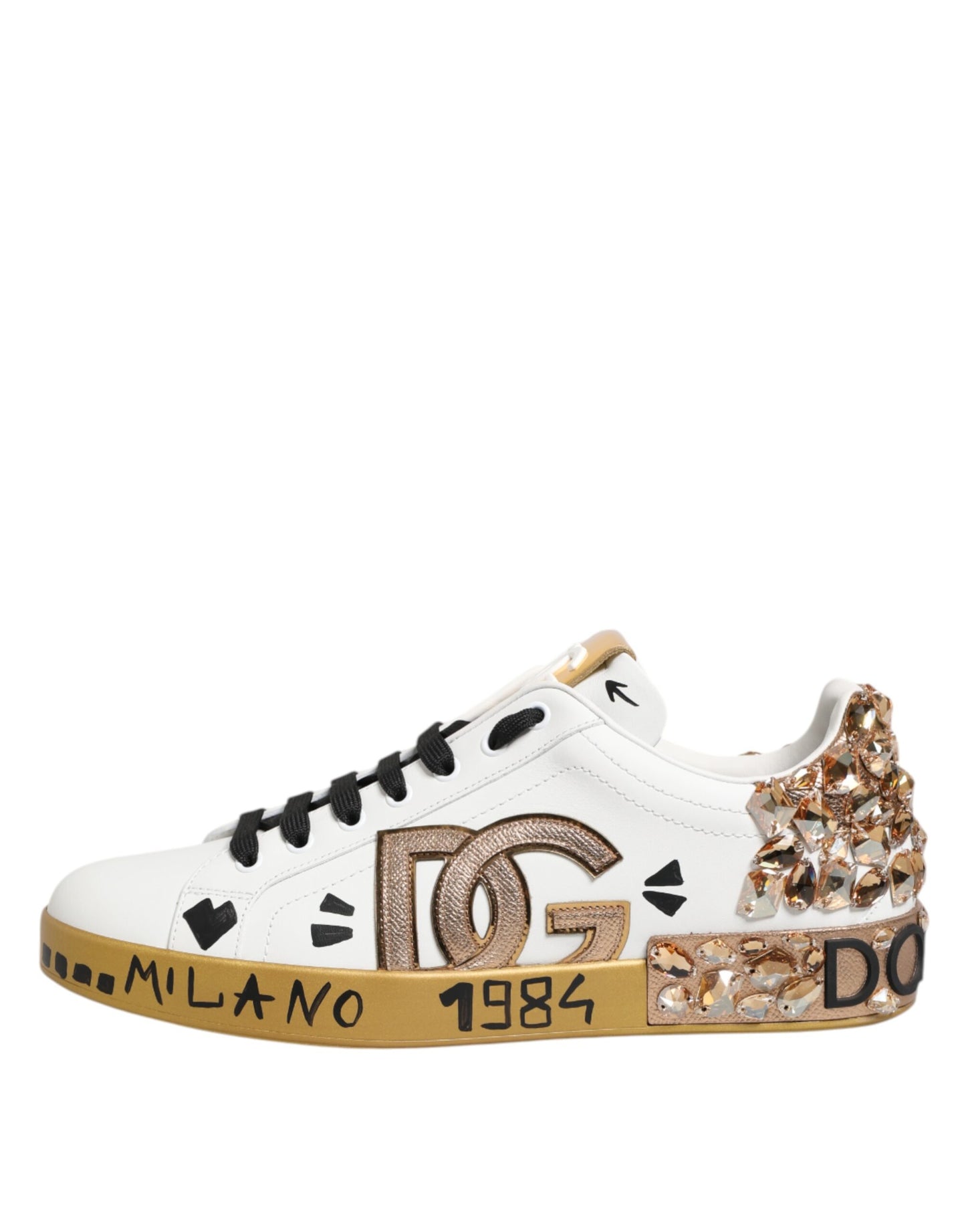 Dolce & Gabbana White Gold Crystal Portofino Sneakers