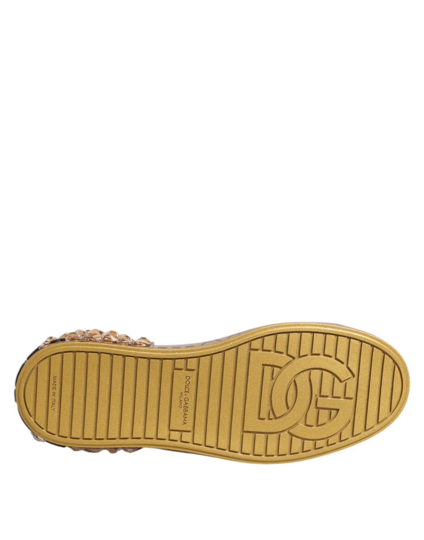 Dolce & Gabbana White Gold Crystal Portofino Sneakers