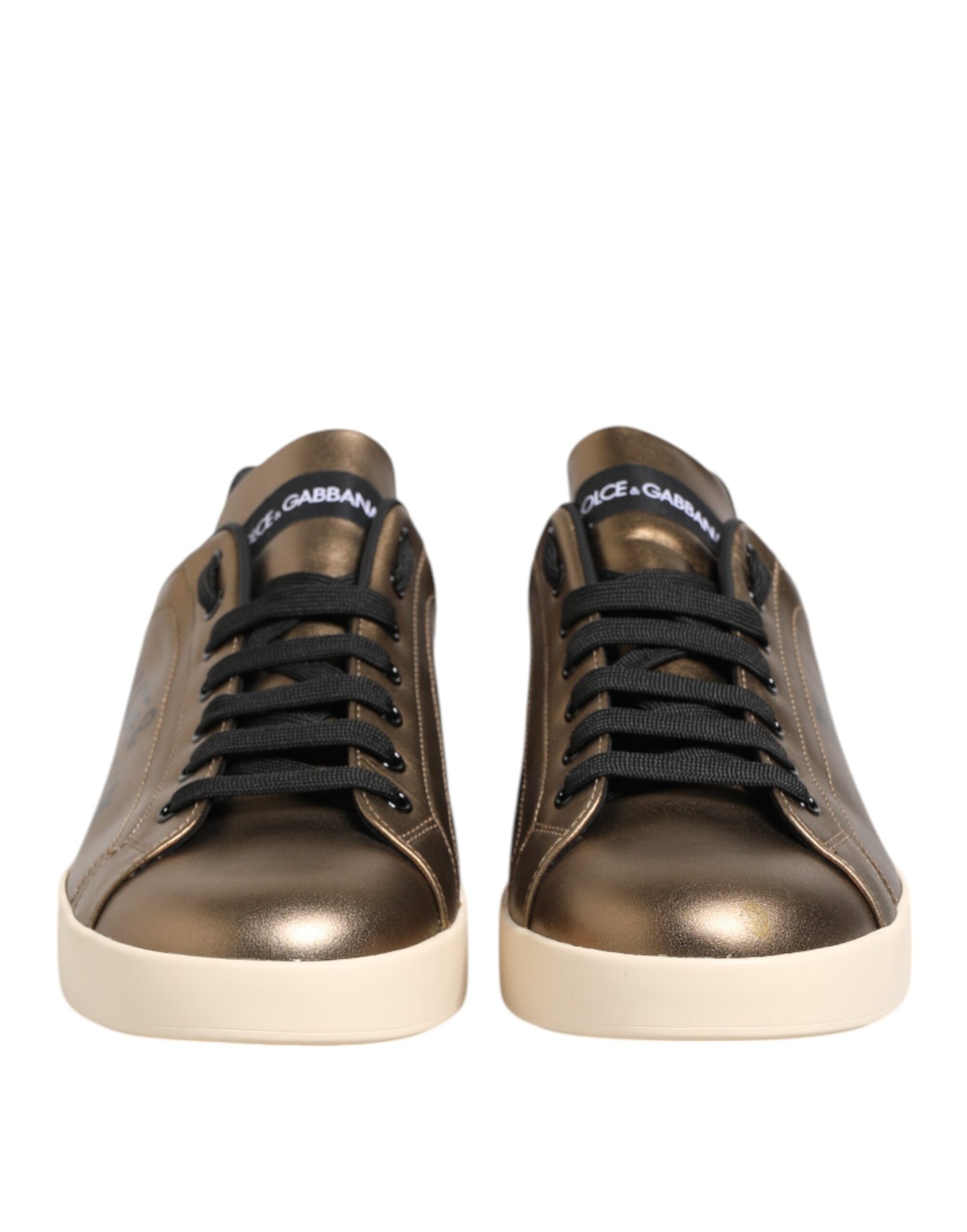 Dolce & Gabbana Gold Portofino Leather Low Top Sneakers