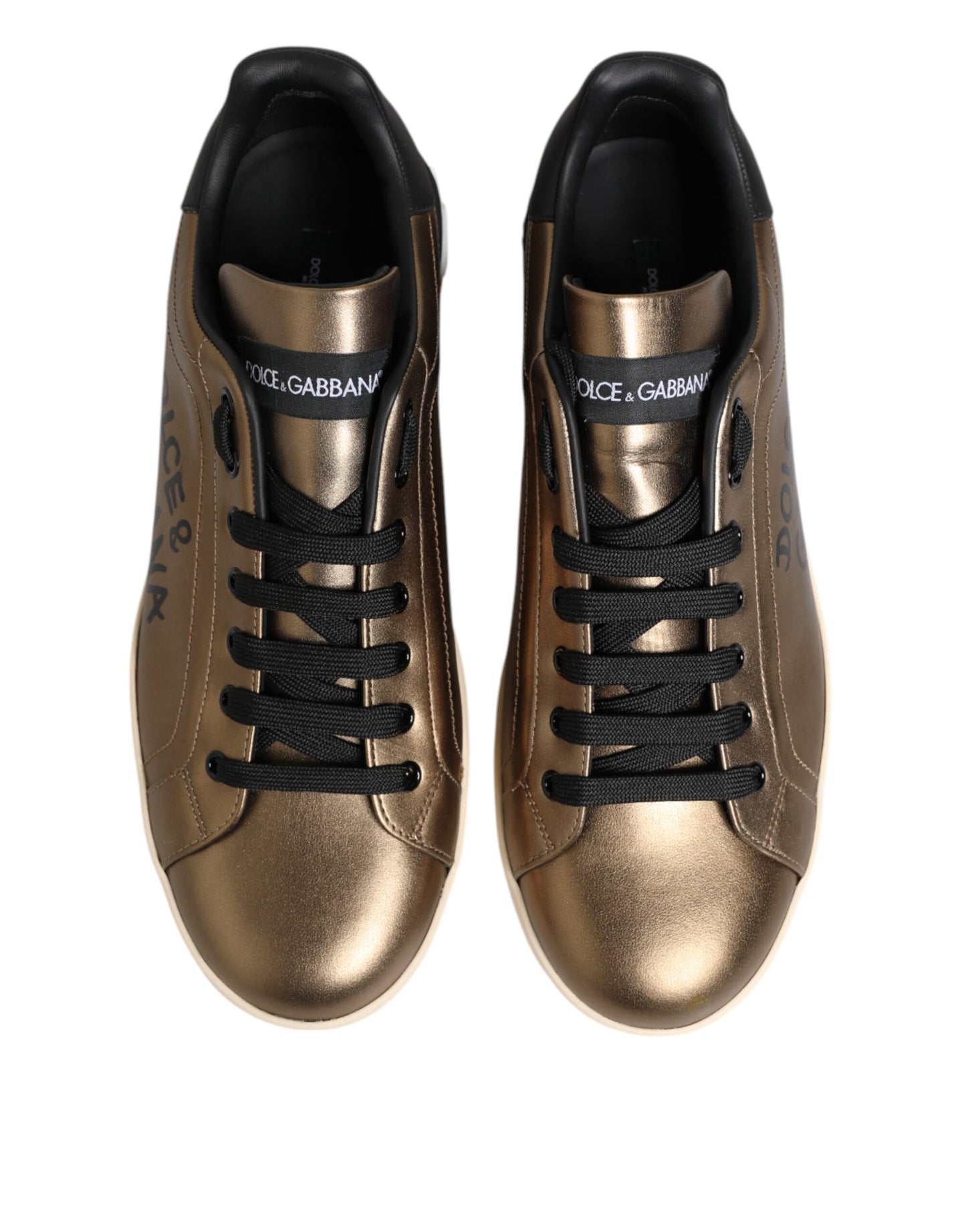 Dolce & Gabbana Gold Portofino Leather Low Top Sneakers
