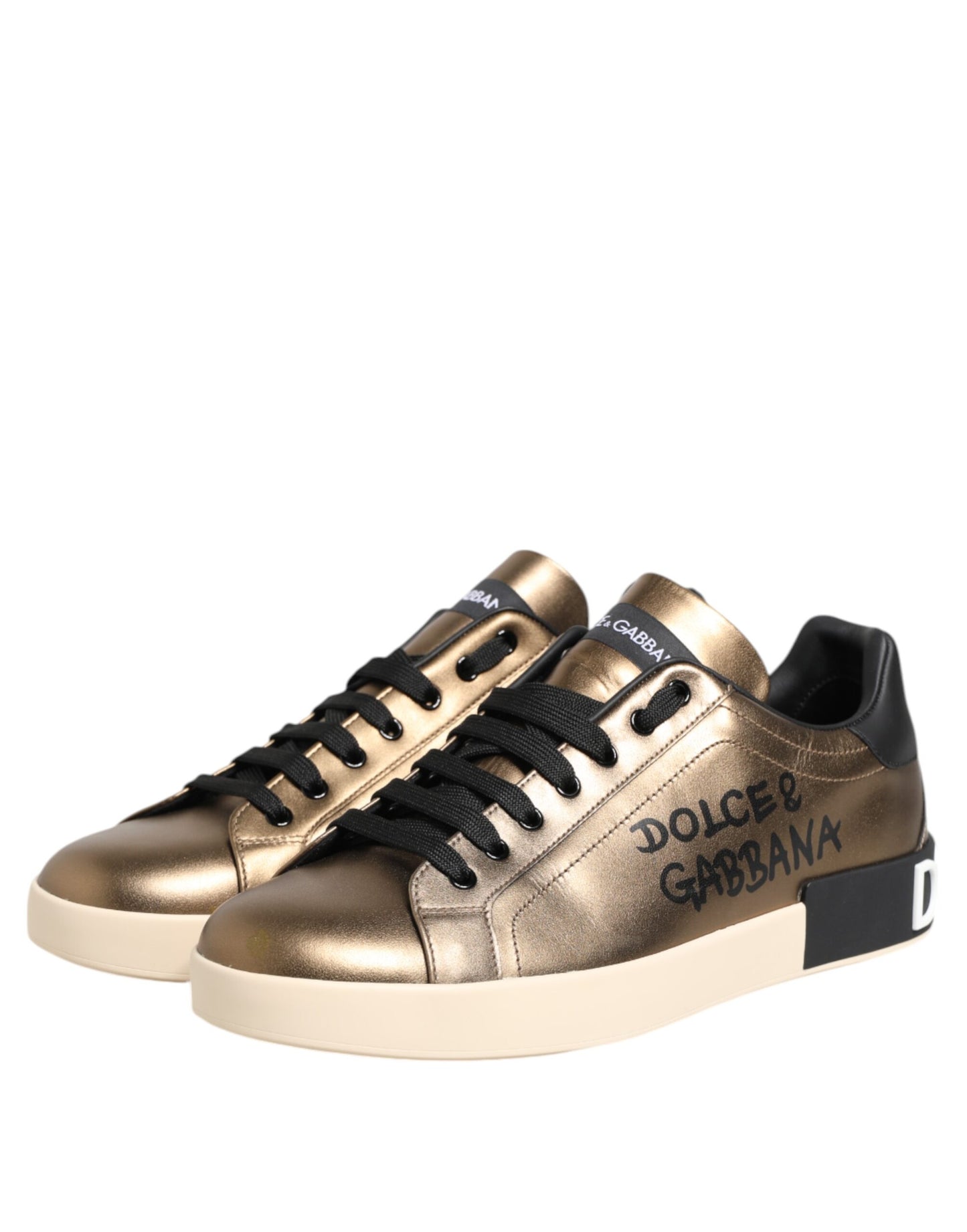 Dolce & Gabbana Gold Portofino Leather Low Top Sneakers