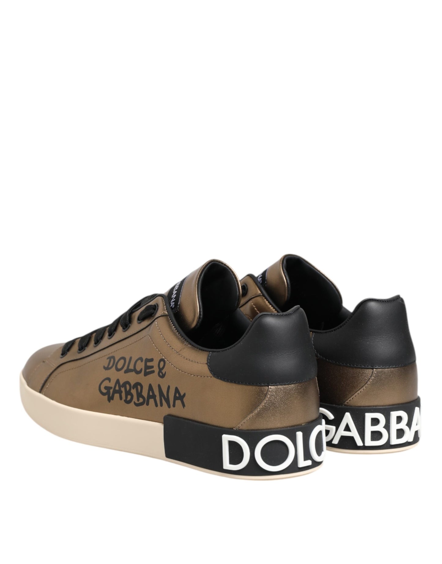 Dolce & Gabbana Gold Portofino Leather Low Top Sneakers