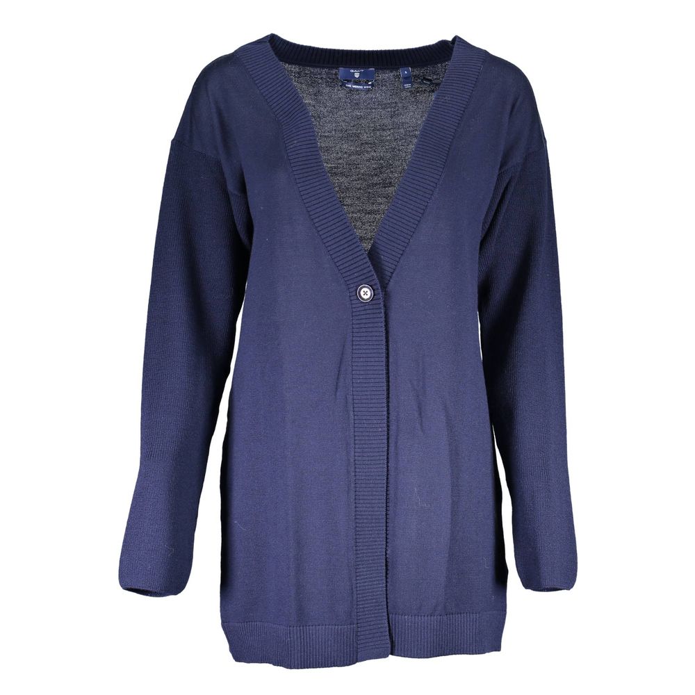 Gant Blue Wool Cardigan with One Button Closure