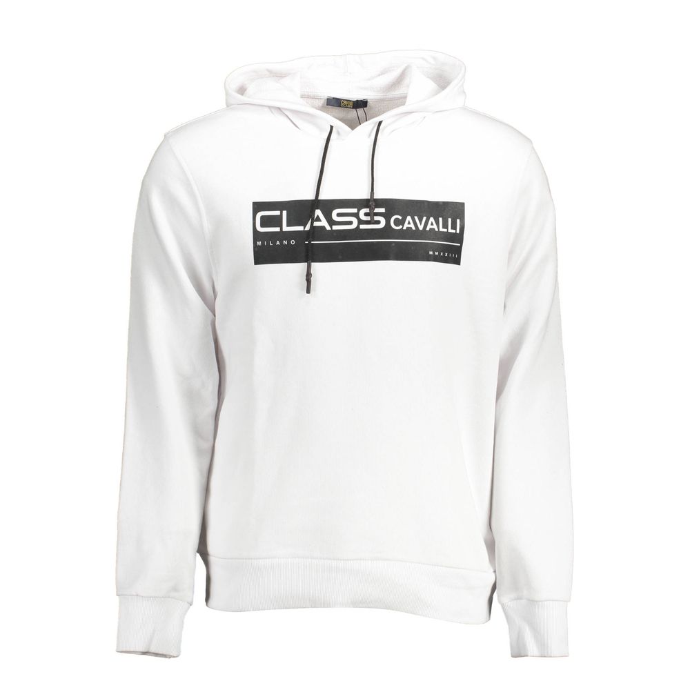 Cavalli Class White Cotton Sweater with Hood