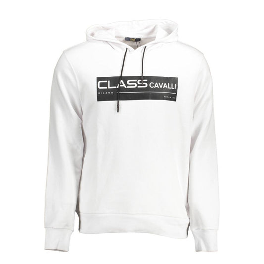 Cavalli Class White Cotton Sweater with Hood