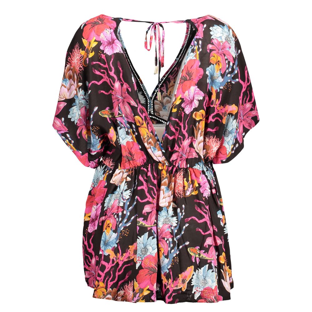 Desigual Black & Pink Floral Cotton Tunic Mini Dress