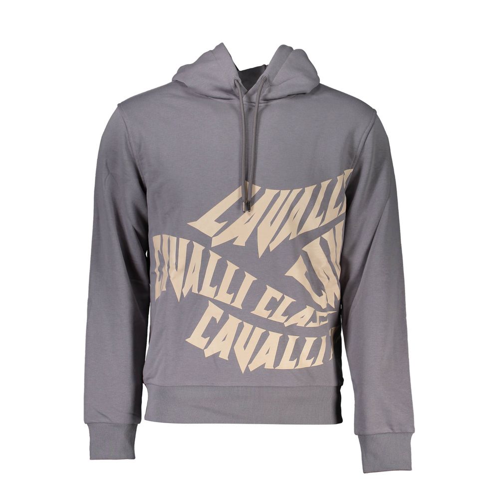 Cavalli Class Gray Cotton Sweater with Hood