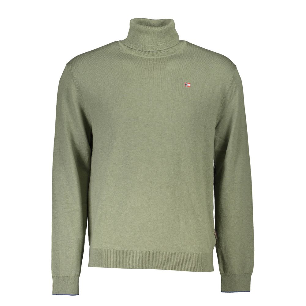 Napapijri Green Wool Sweater - Turtleneck with Embroidery