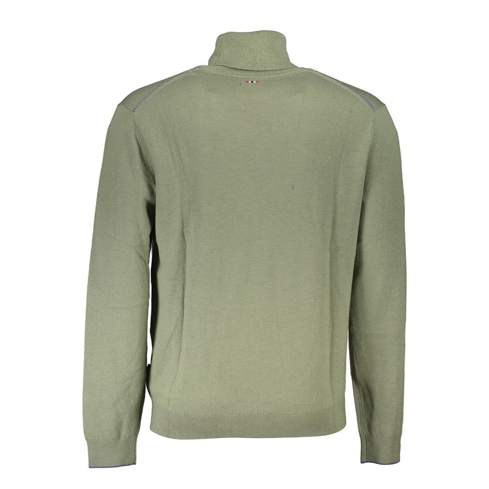 Napapijri Green Wool Sweater - Turtleneck with Embroidery