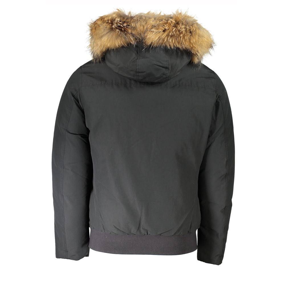Woolrich Gray Cotton Jacket with Hood and Removable Fur