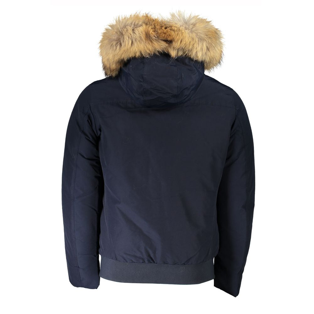Woolrich Blue Cotton Jacket with Removable Fur Hood