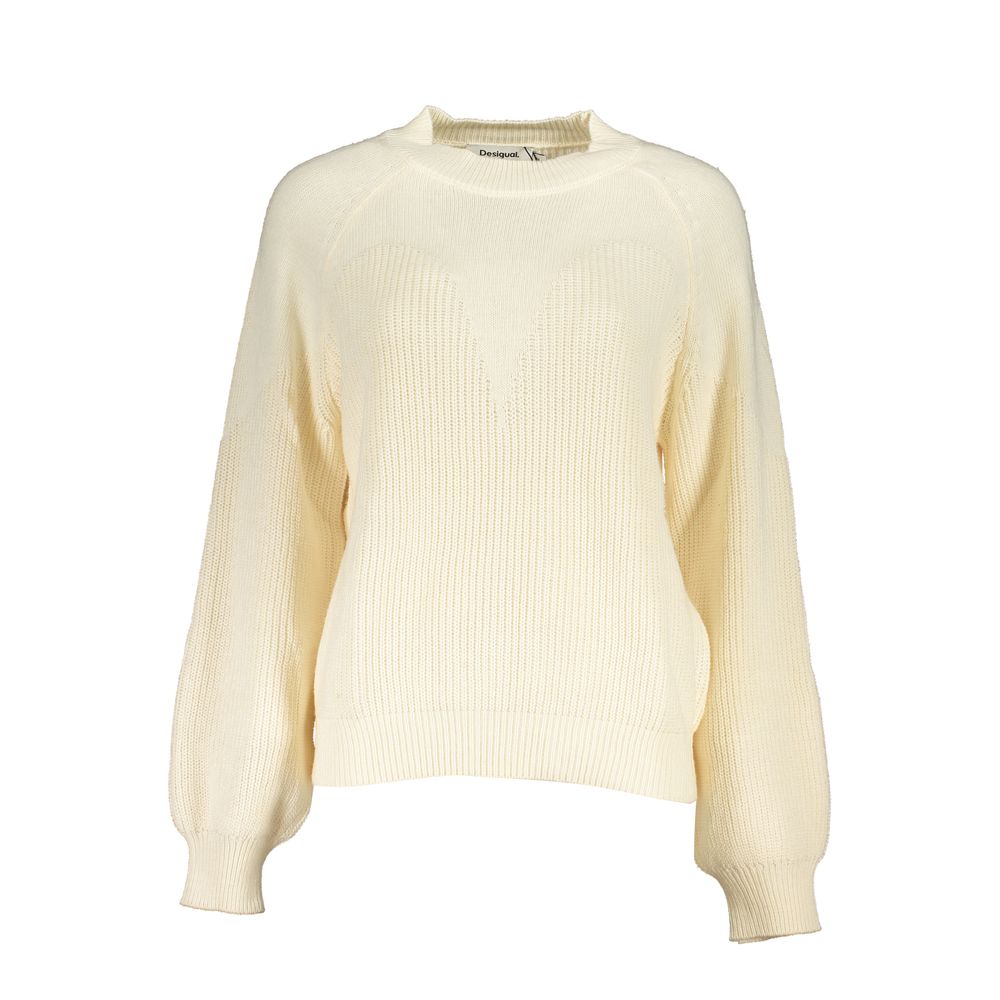 Desigual White Fabric Sweater with Turtleneck and Contrast Details